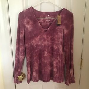 American Eagle Magenta tie dye bell long sleeve to